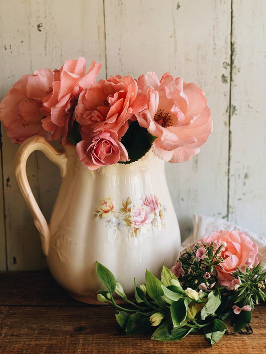 Large Vintage Rose Scalloped Vase