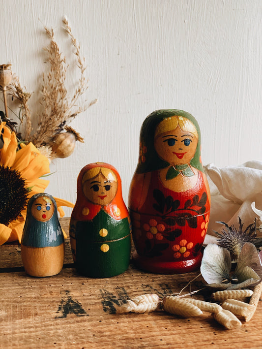 Three Rustic Russian Dolls