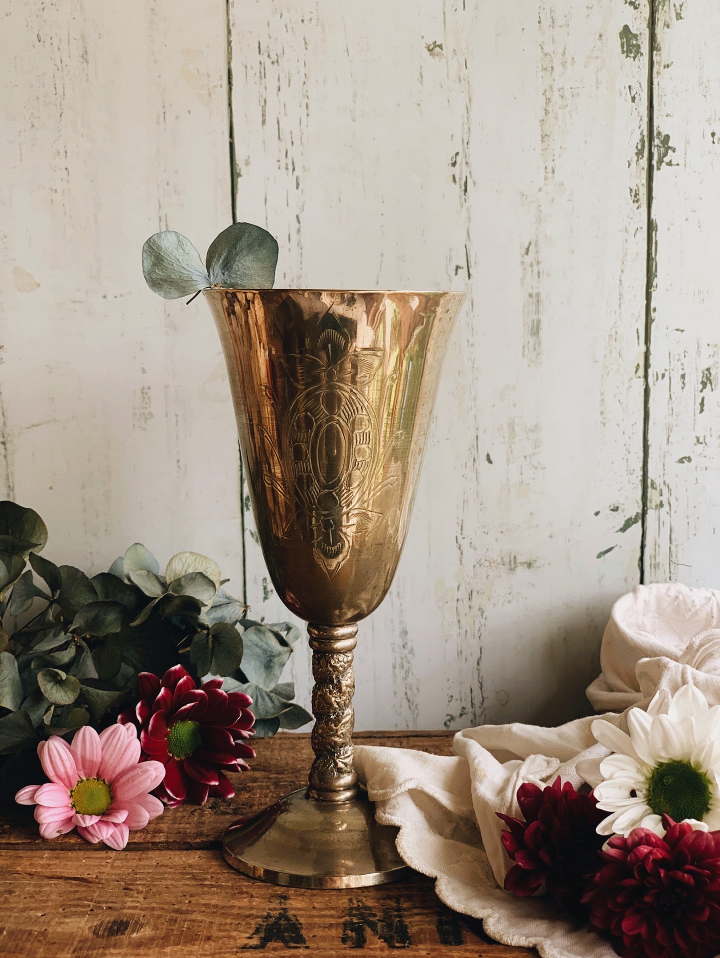 Vintage Etched Silver (plated) Floral Wine Goblet