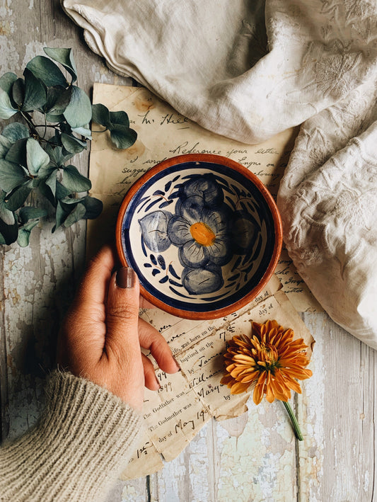 Vintage Rustic Terracotta Floral Bowl