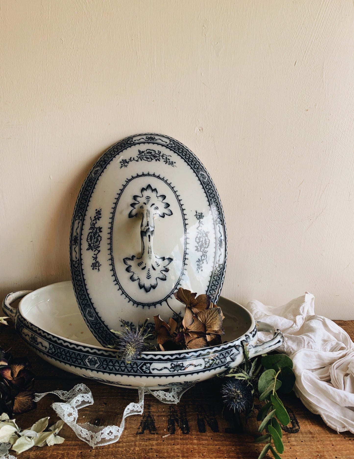 Large Antique Decorative Dish with Lid