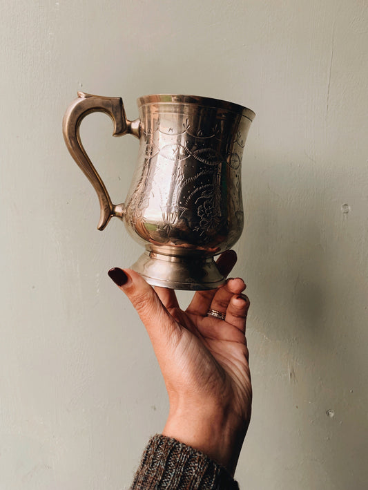 Vintage Silver Decorative Etched Tankard