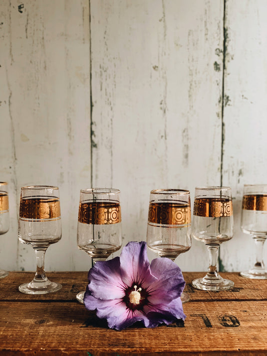 Six 1970’s Gilt Decorative Sherry Glasses