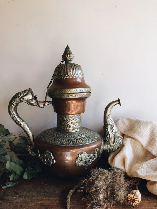 Antique Extra Large Copper & Brass Decorative Coffee Pot - Stone & Sage 