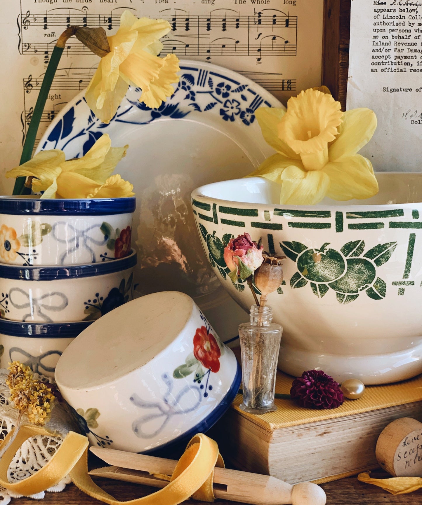 Vintage French Porcelain Floral Pot (four available)