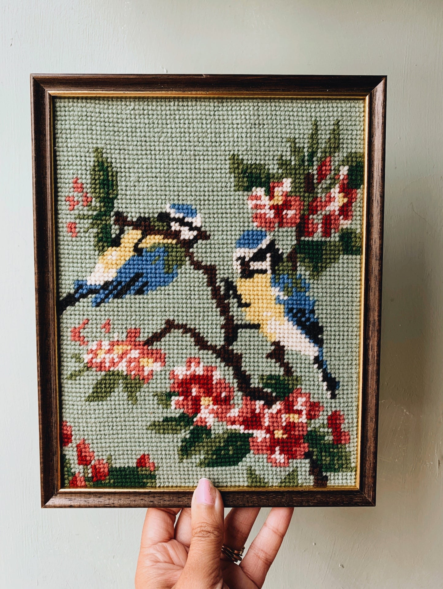 Vintage 1980’s Blue Tit Hand~embroidery Artwork