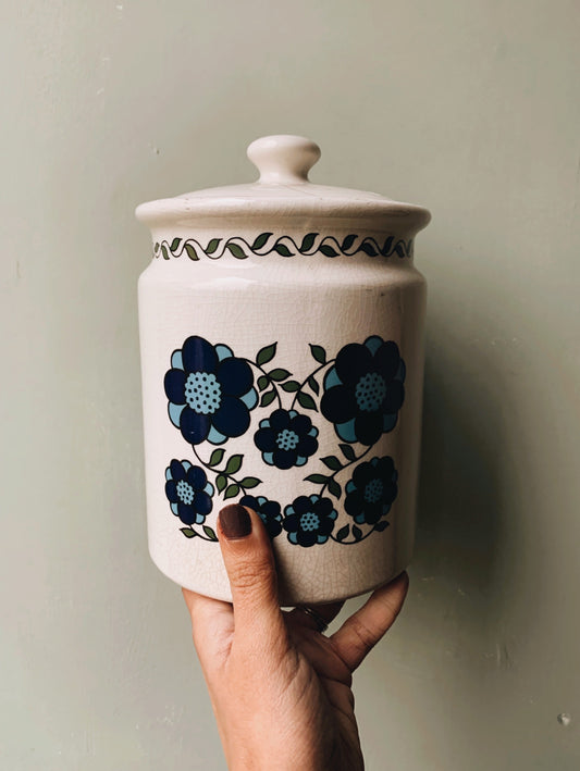 Large Retro 1970’s Taunton Blue Floral Ceramic Storage Jar