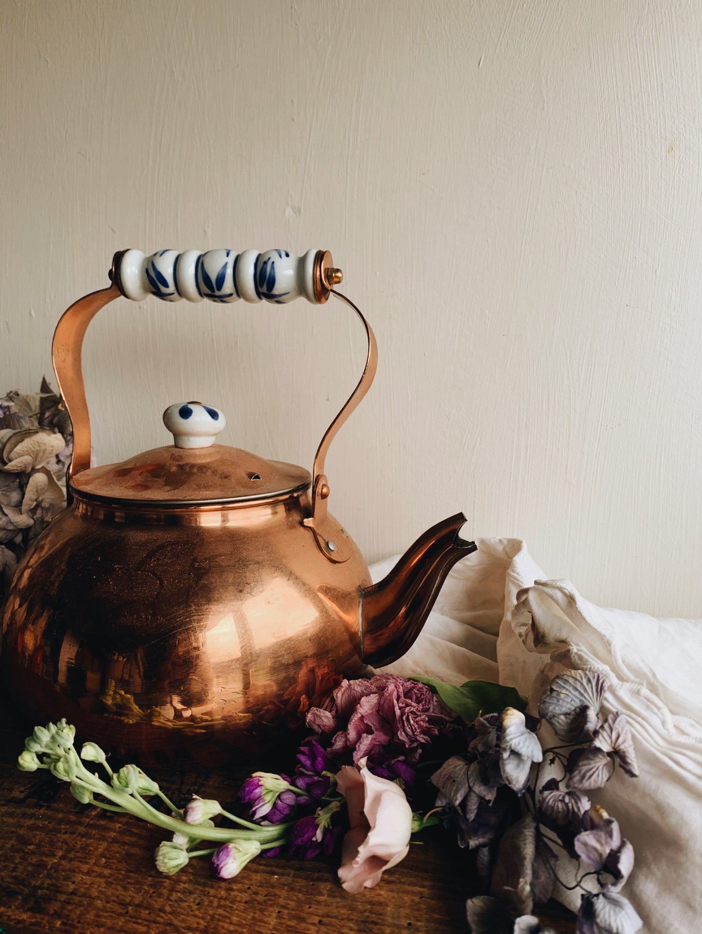 Vintage Eastern Copper (plated) With Ceramic Handles Teapot