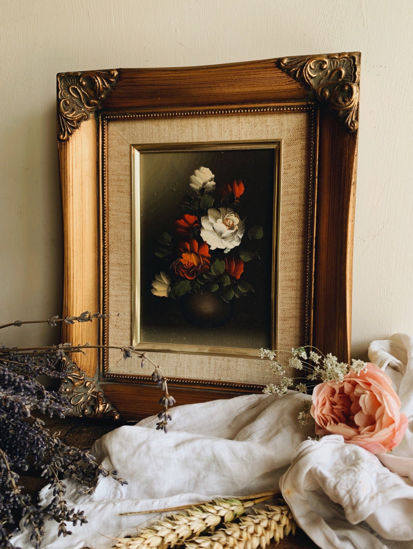 Vintage Floral Oil Painting In Frame