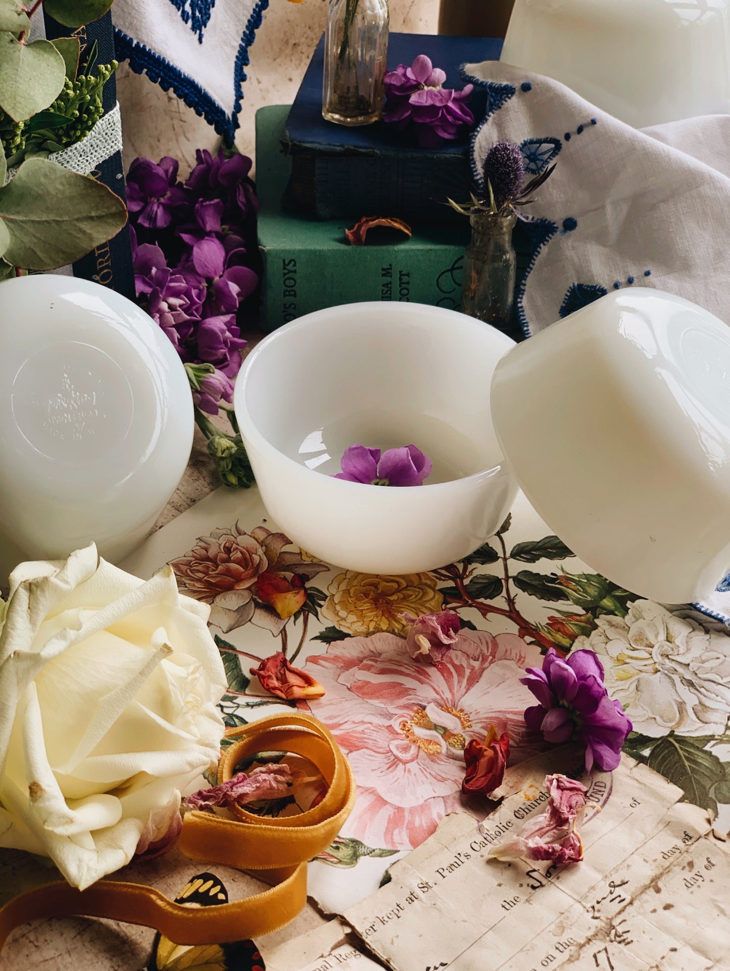 Vintage Anchor Hocking Milk Glass Dishes (four available sold separately)