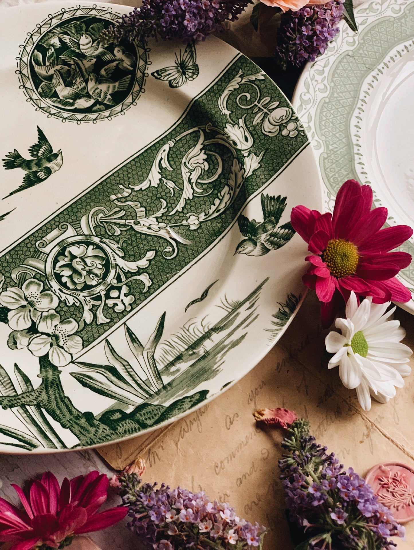 Rare 1800’s Antique R.H.S Pandora Birds & Bloom Green Plate