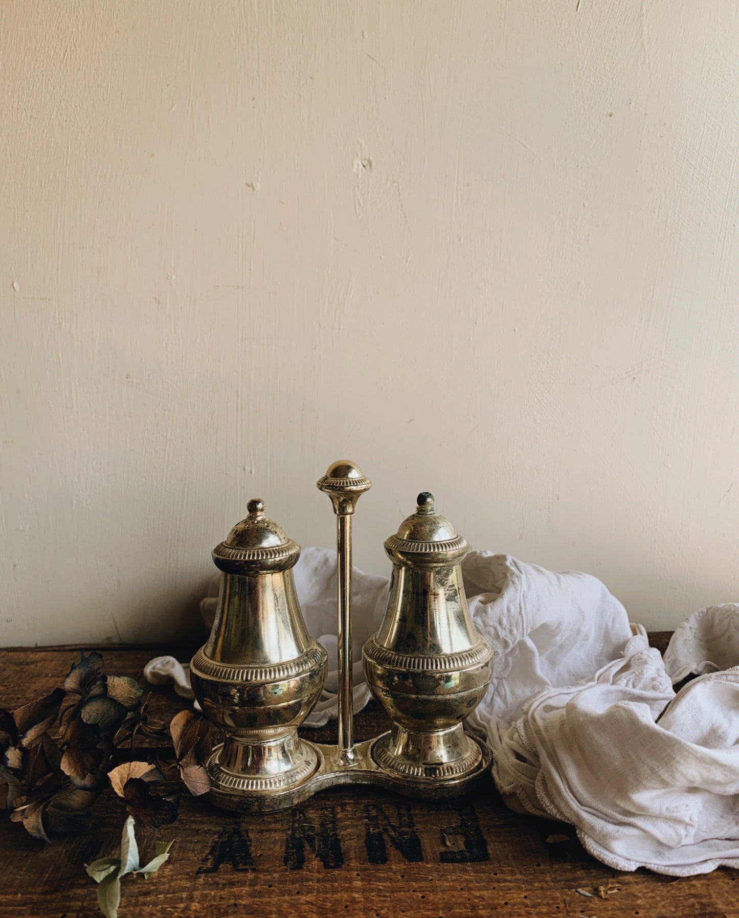 Antique Salt & Pepper (with holder)