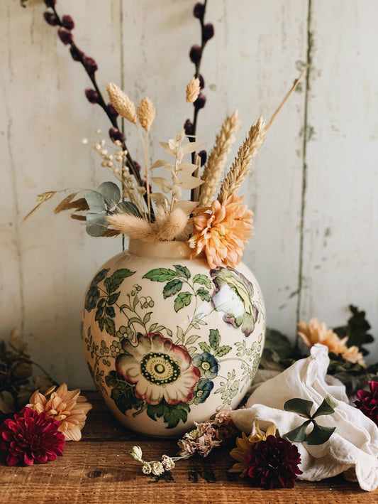 Large Antique Masons Floral Ginger Jar