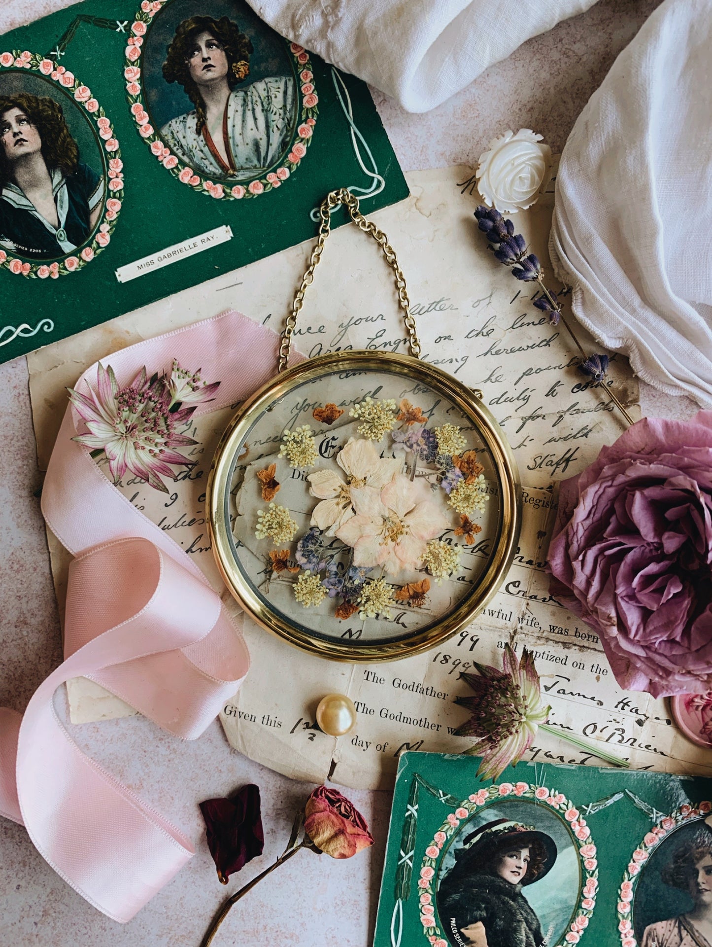 Vintage Dried Flowers in Frame ~ S&S