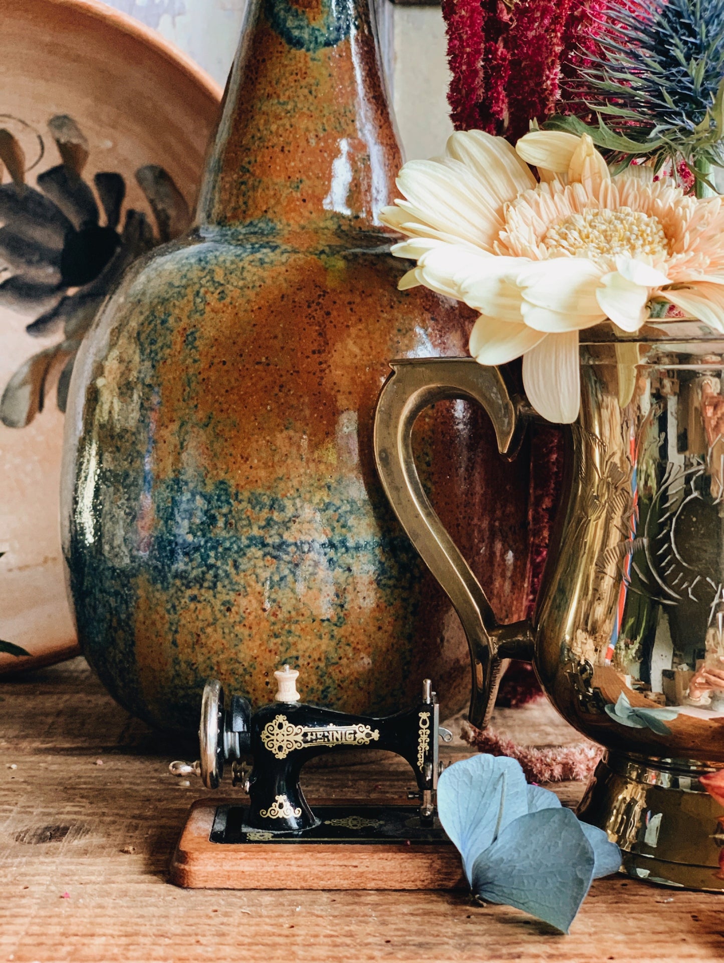 Rustic Turquoise & Burnt Orange Speckle Ceramic Bottle
