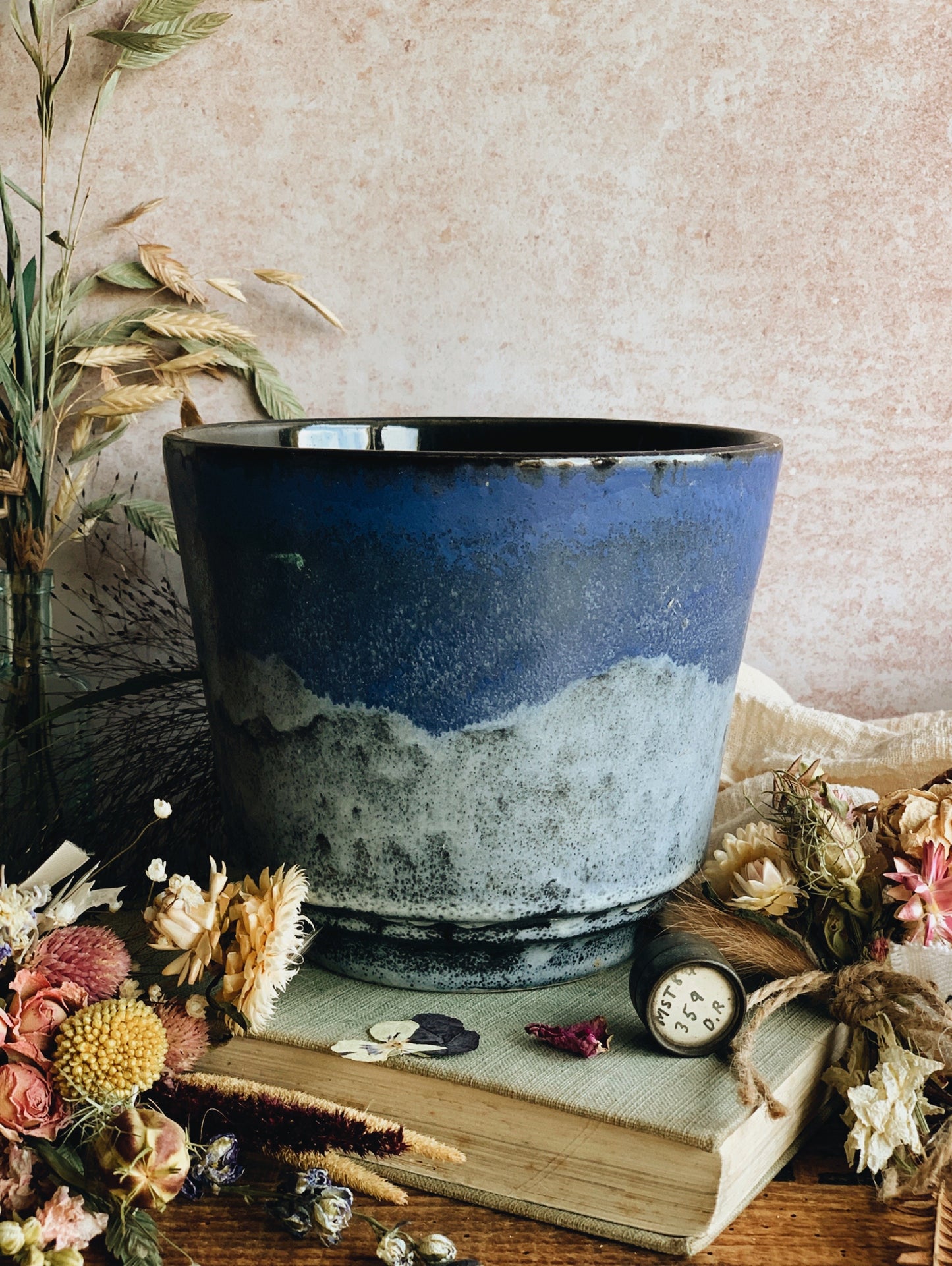 Large Blue Marble Glaze Planter