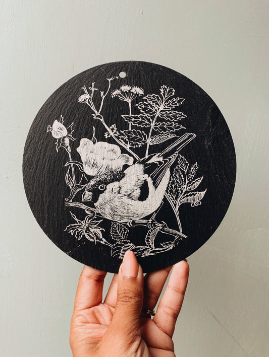Vintage Bird & Wild Blooms Slate Wall Decoration