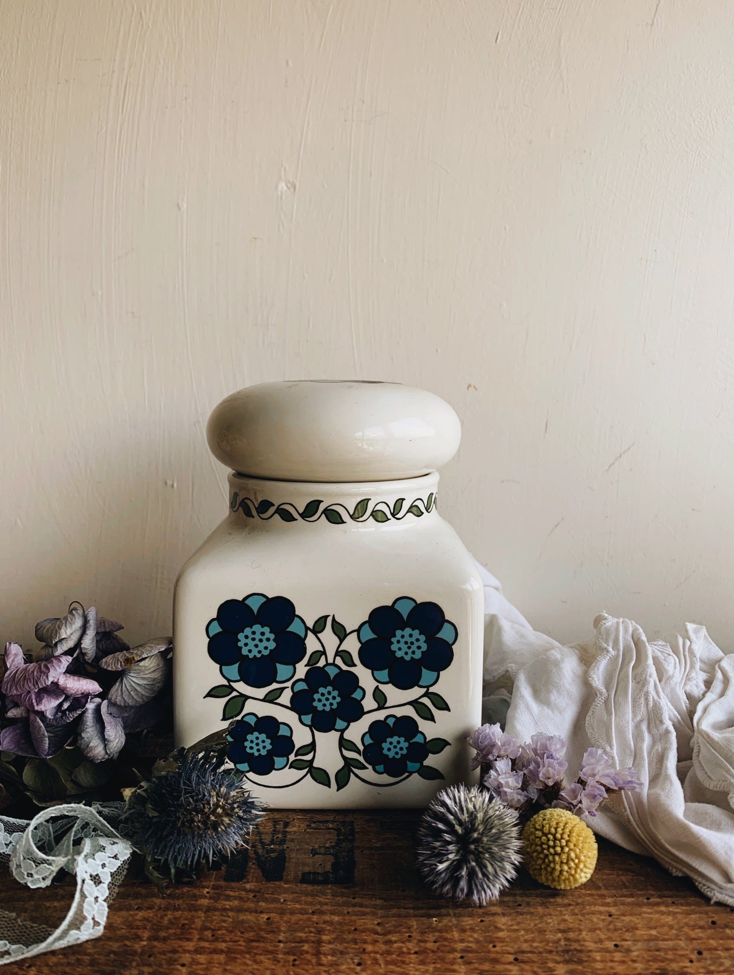 Retro 1970’s Taunton Blue Floral Ceramic Storage Jar