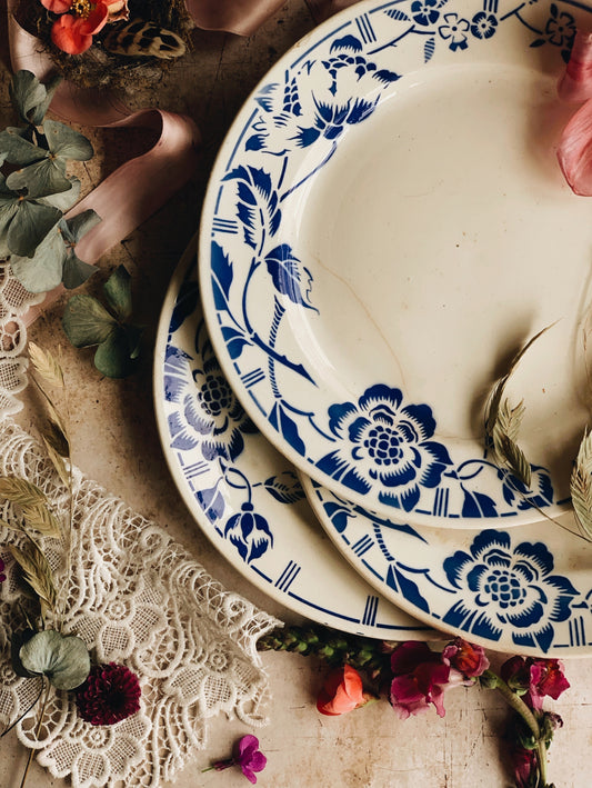 Antique K&G Luneville French Blue Floral Plate (three available)
