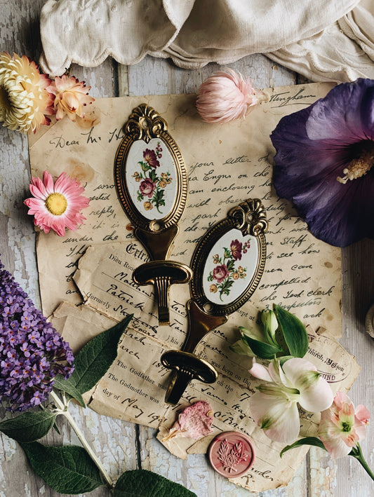Two Vintage Brass (plated) Floral Hooks
