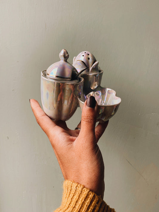 Vintage Iridescent Pearl  Glaze Condiment Pot