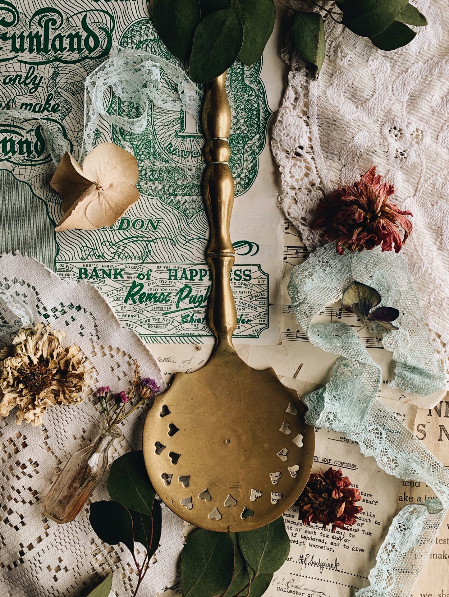 Large Antique Brass Heart Ladle Spoon