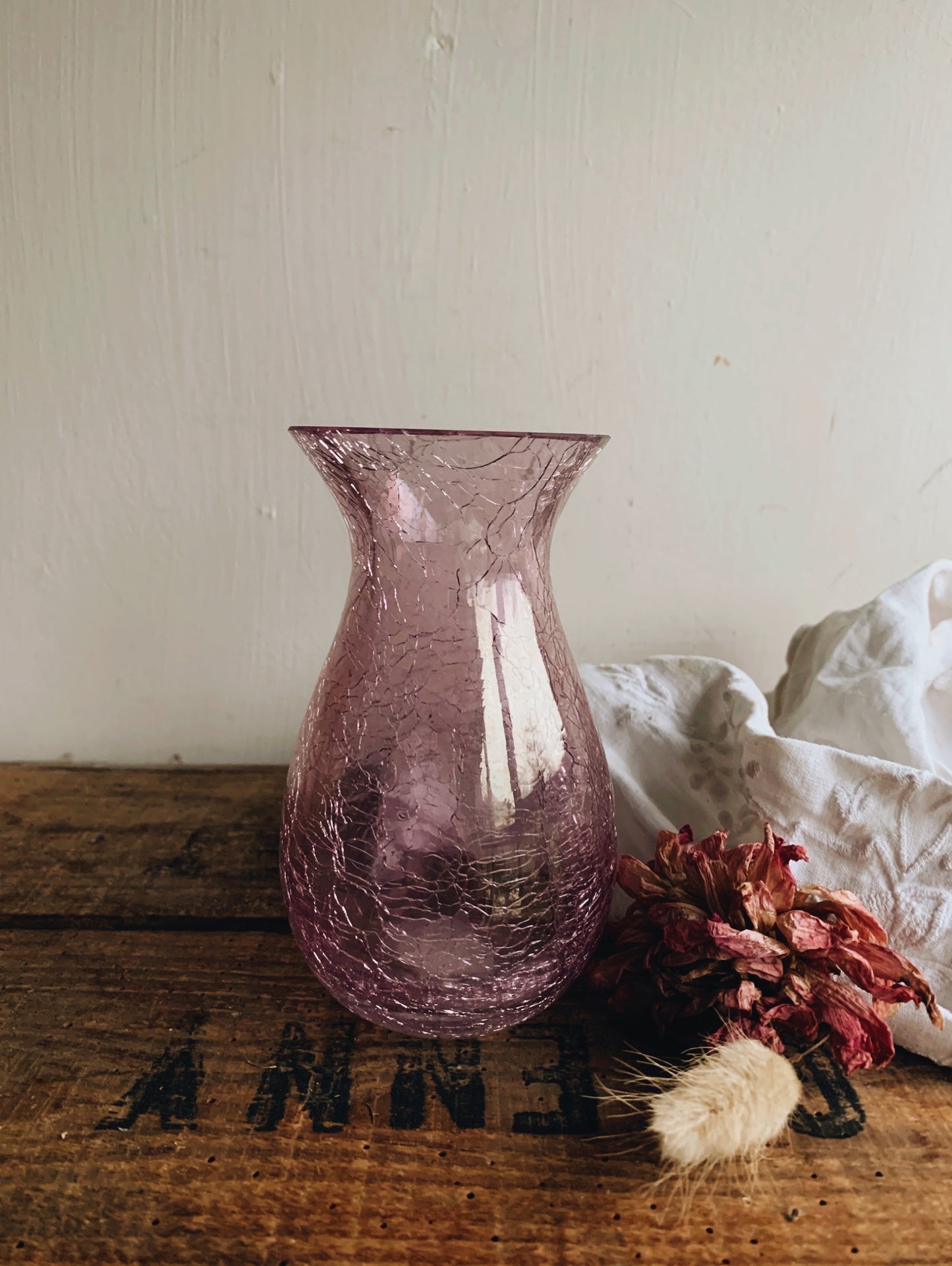 Pink / Purple Crackle Glass Vase