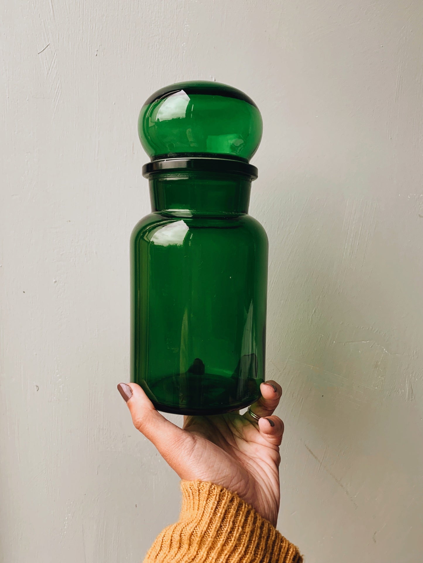 Large Vintage Green Glass Jar (apothecary)l
