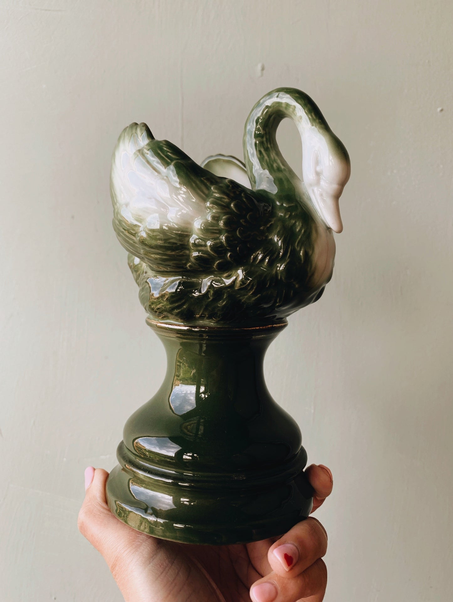 Antique Swan Green Vase with Gilt Detailing