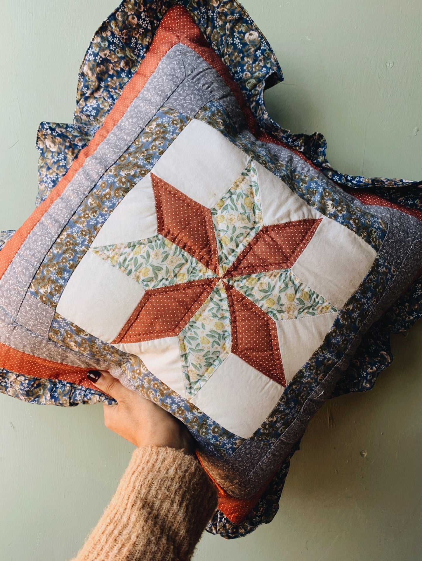 Handmade Patchwork Folksy Festive Pillow (UK SHIPPING ONLY)