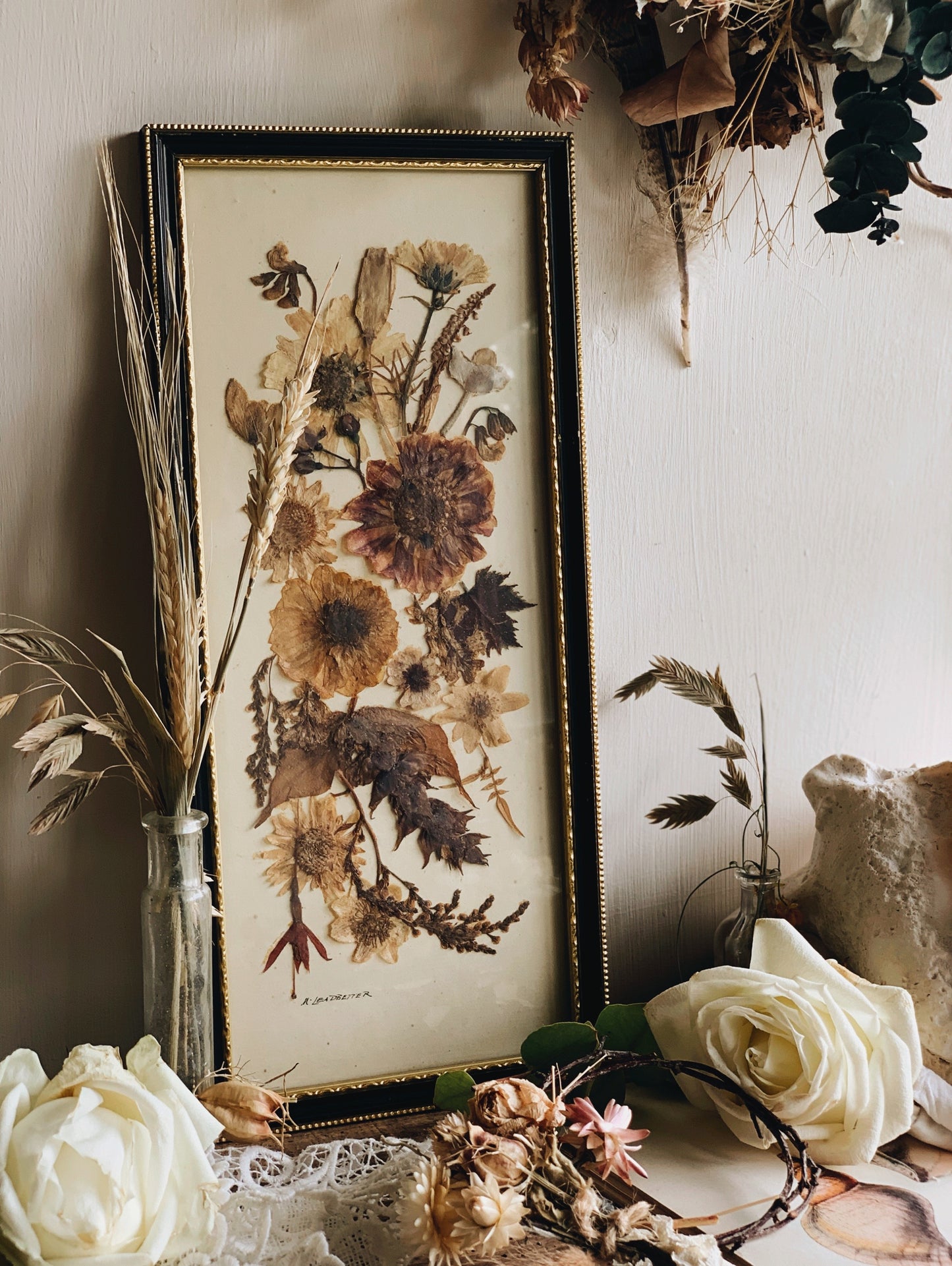 Antique Pressed Dried Flowers Framed