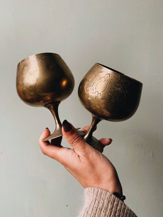 A Pair Vintage EPNS Decorative Silver Plated Goblets