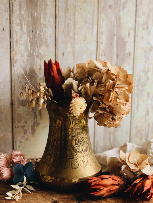 Large Botanica Brass Etched Scalloped Vase