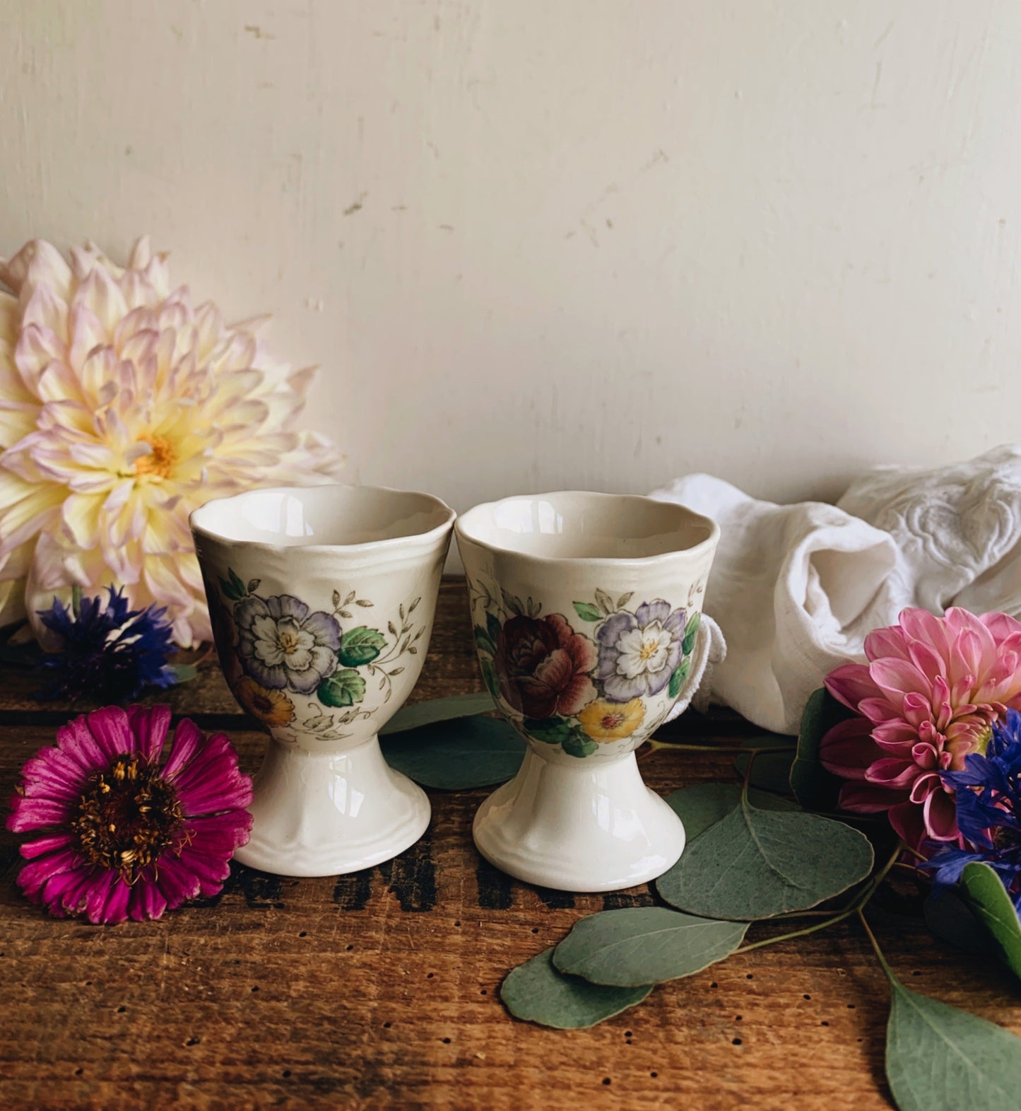 A Set of Vintage Floral Royal Doulton Egg Cups