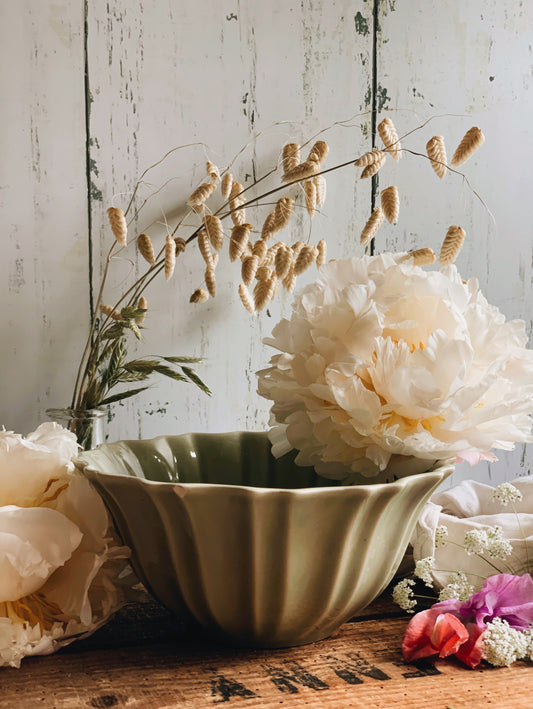 Rustic Sage Green Scalloped Bowl (two available sold separately)