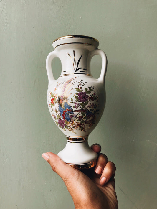Vintage Greek Paradise Peacock Decorative Urn