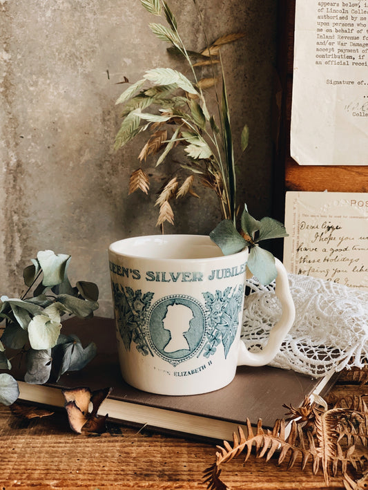 Antique Teal Transfer Mug “Silver Jubilee” Masons
