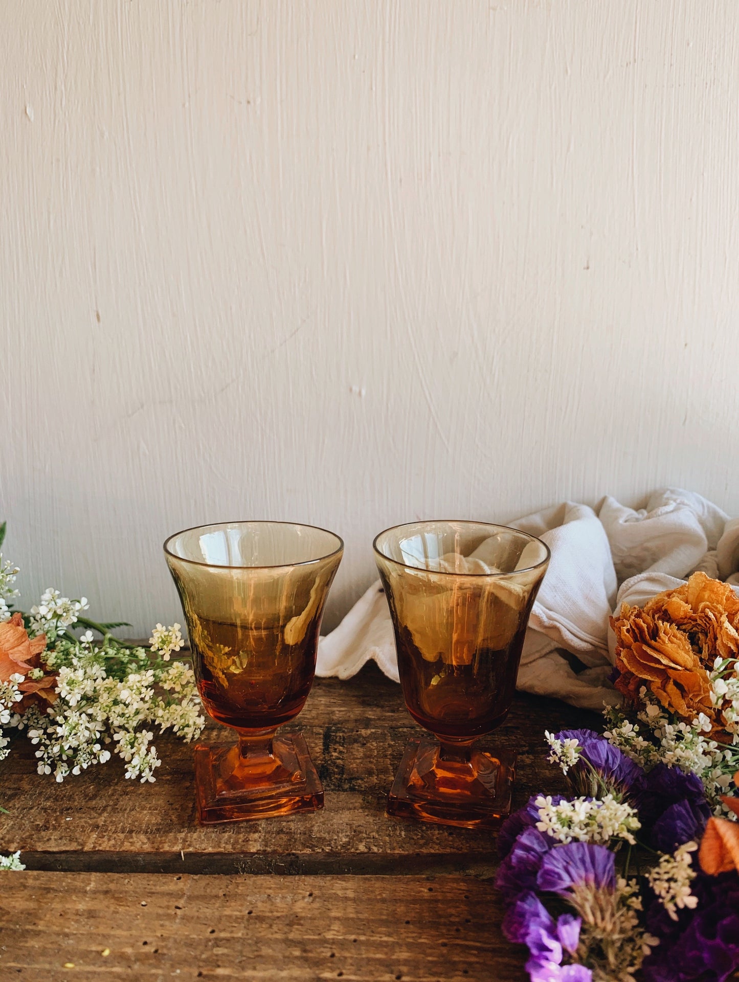 Two 1790’s Amber Orange Shot Glasses