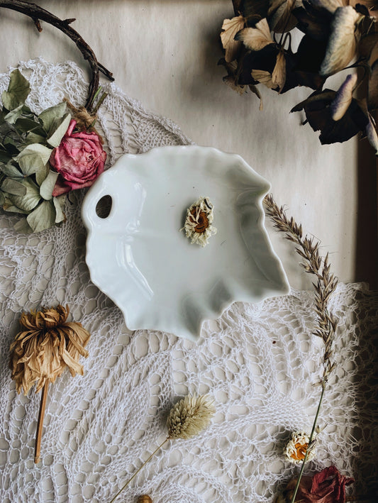 Vintage White Leaf Trinket Dish