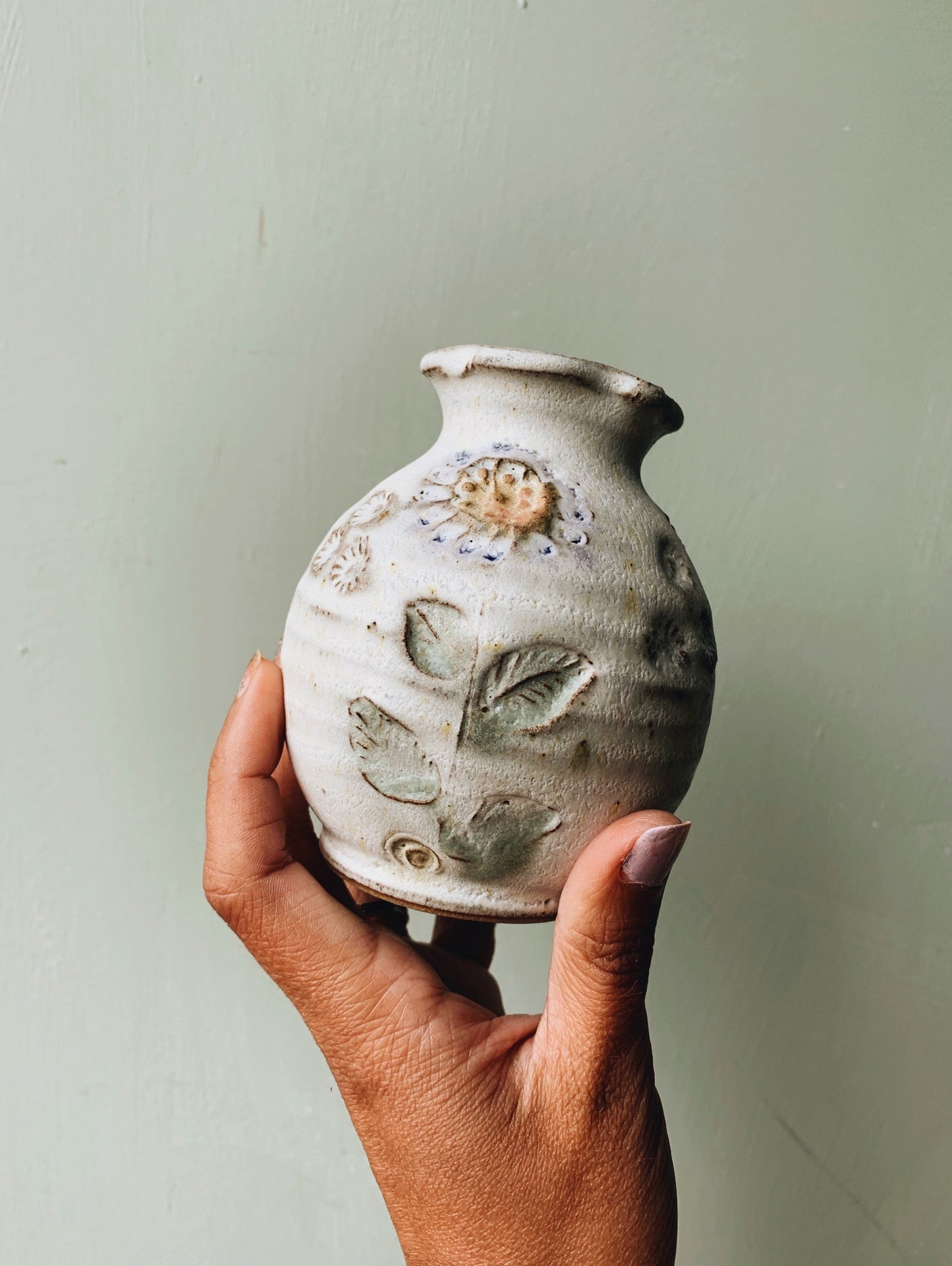 Vintage Floral Hand~thrown Vase