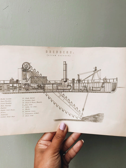 Antique Dredgers Illustration Plan ~ Bookplate