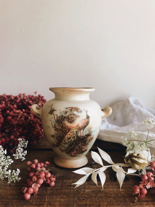 Vintage Hand~painted Decorative Gold Peacock Urn