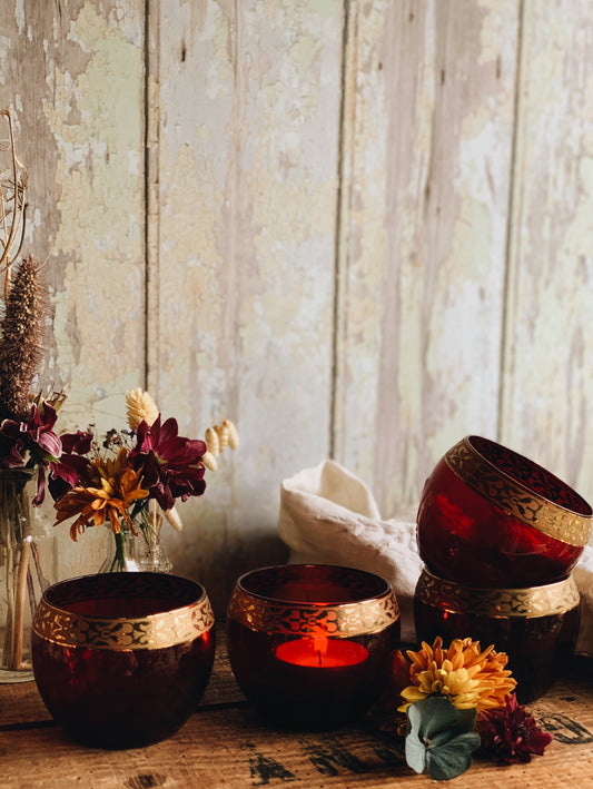 Four Vintage Ruby & Gilt Decorative Holder
