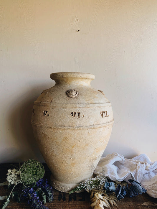 Large Antique Roman Numeral Stone Pot (UK shipping ONLY due to its weight)