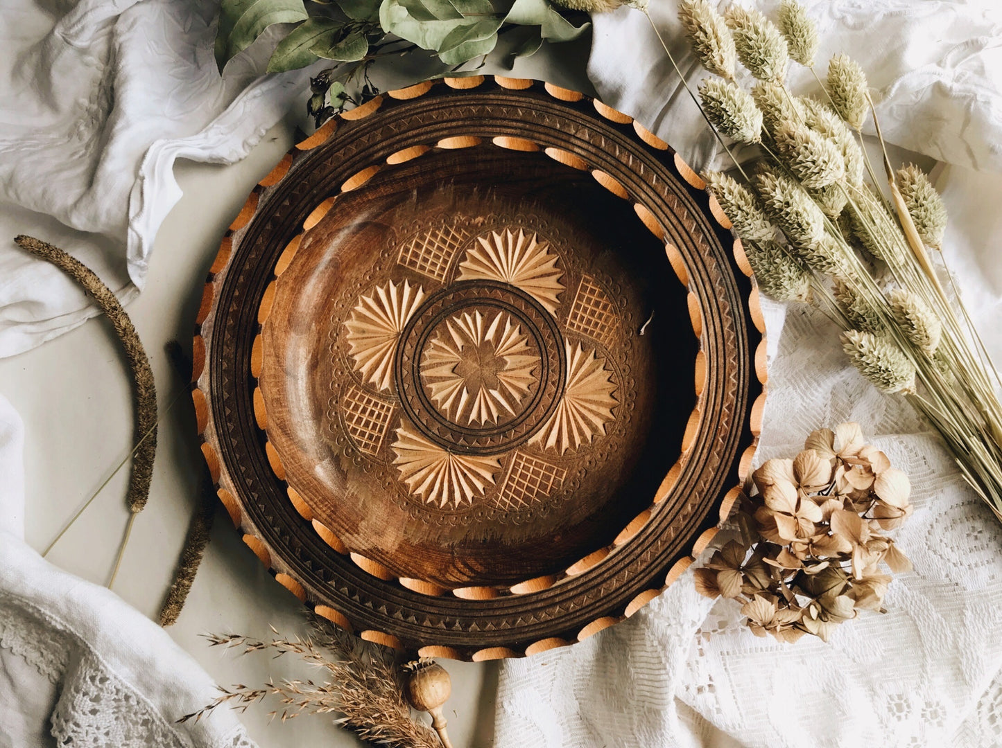 Vintage Hand~carved Decorative Wooden Bowl / Dish or Motif