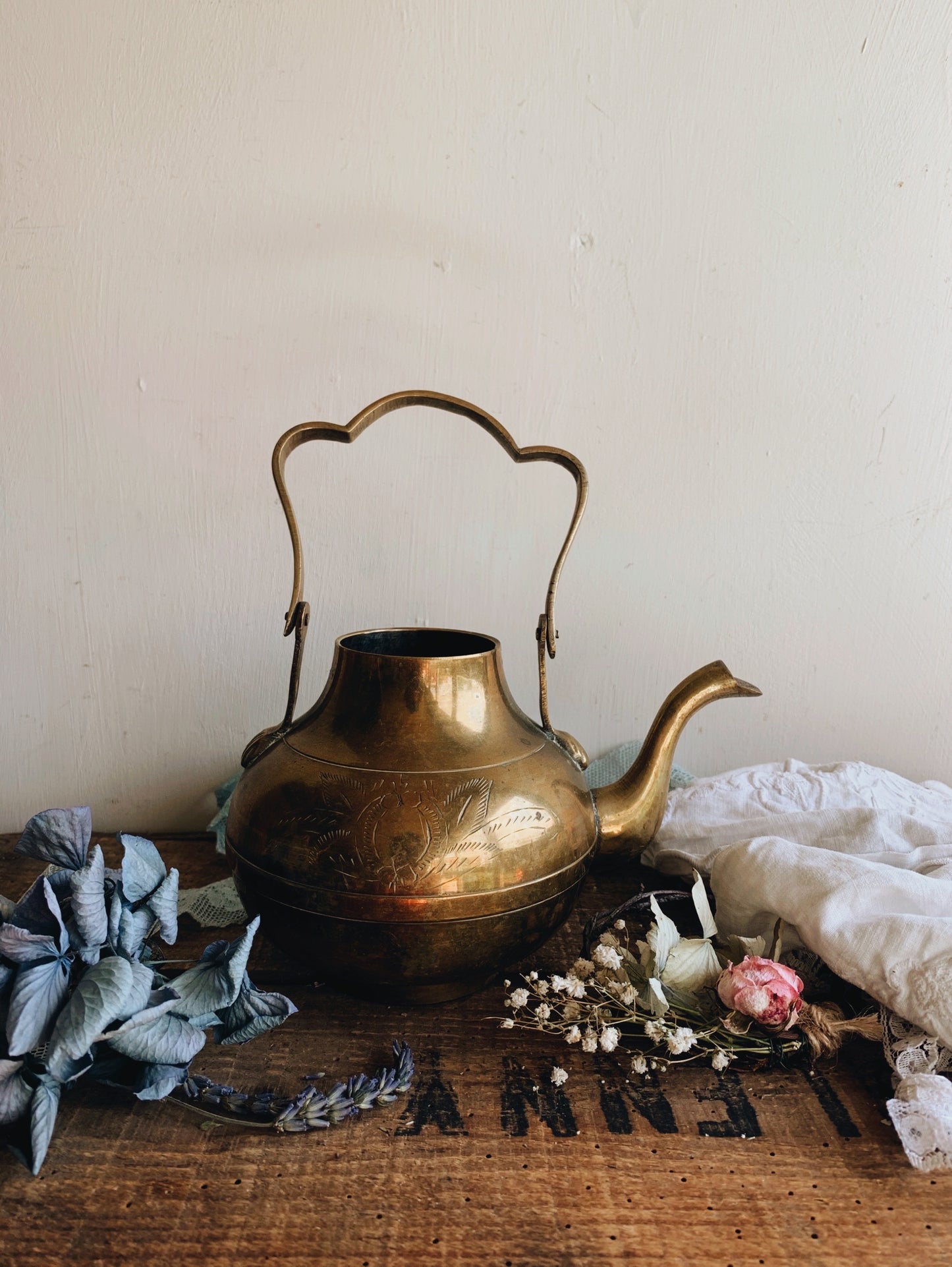 Vintage Decorative Brass Tea Pot (no top)