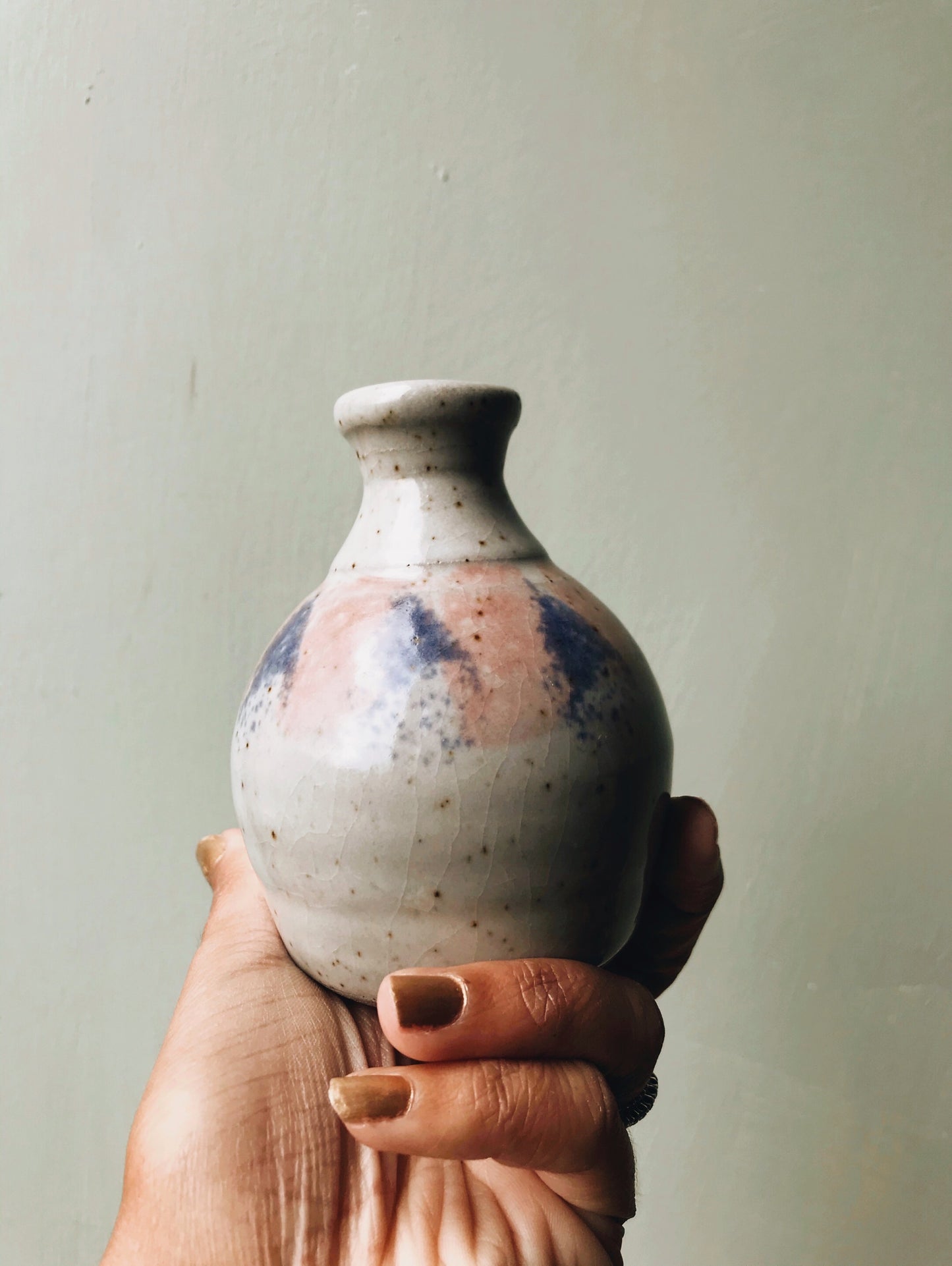 Hand~thrown Pink & Blue Blush Ceramic Posy Vase
