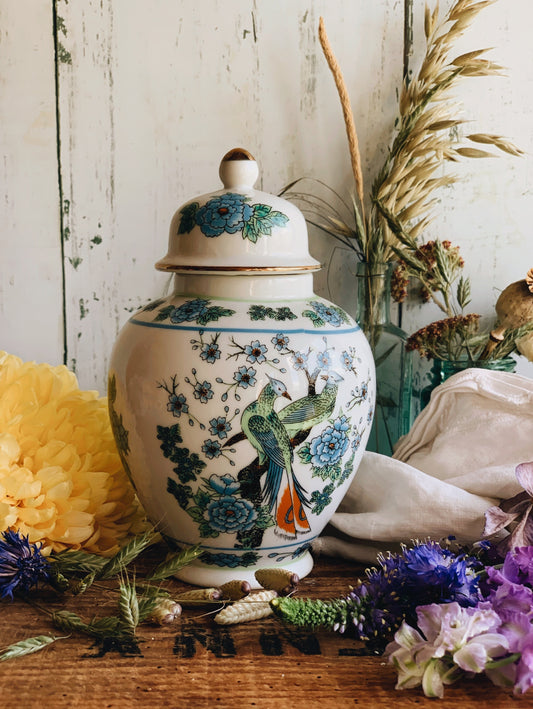 Vintage Paradise Peacock Ginger Jar