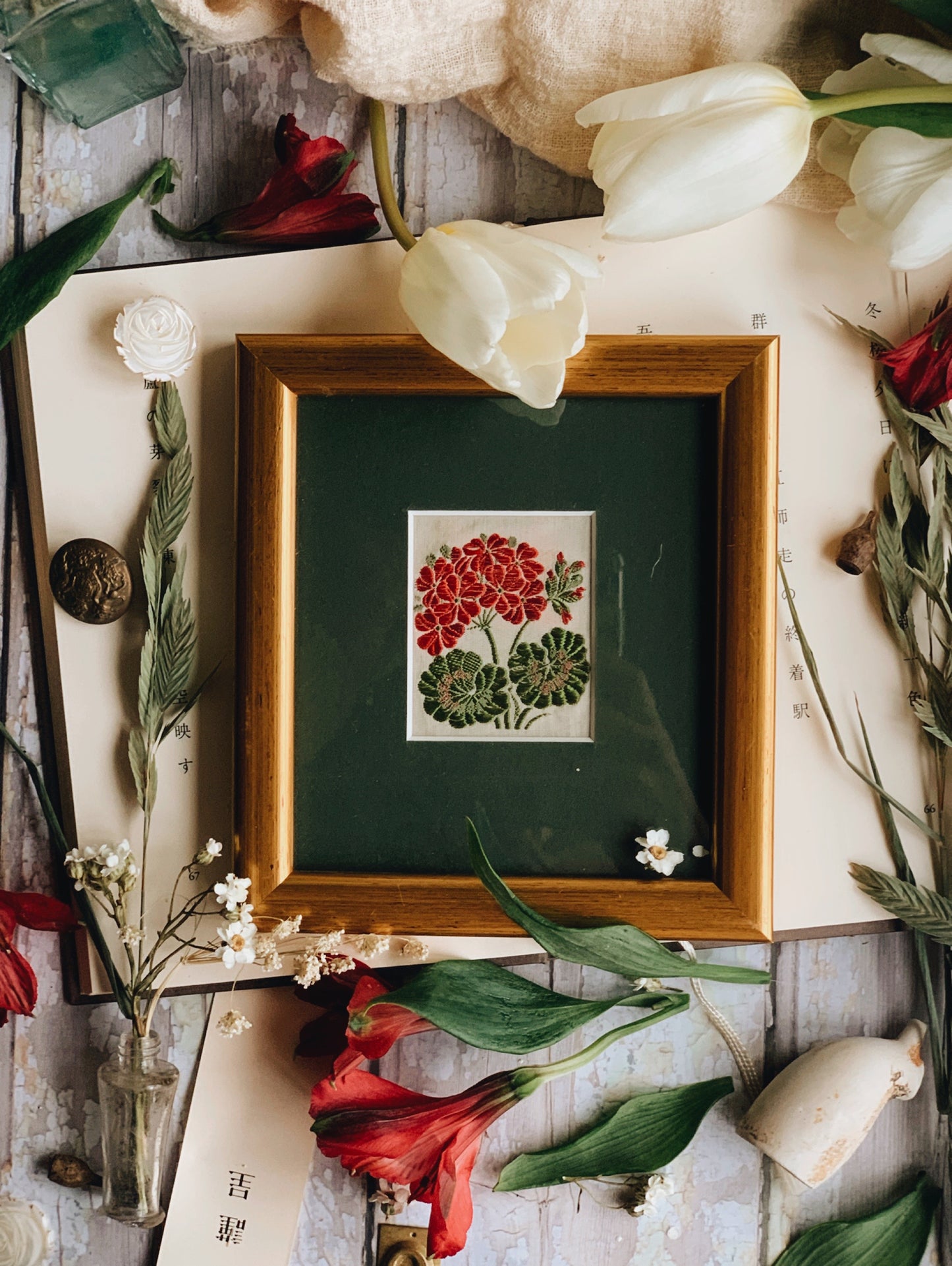 Antique Early 1900’s Silk Flower Artwork