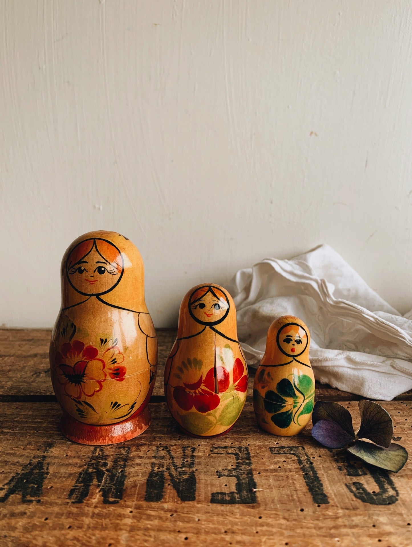 Three Vintage Russian Dolls